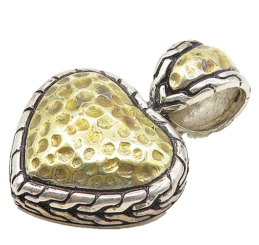 925 Sterling Silver  Vintage Two Tone Hammered Love Heart Pendant  PT13945