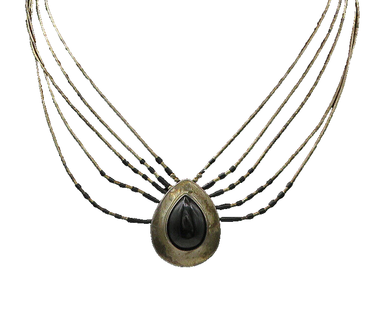 NAVAJO 925 Silver  Vintage Black Onyx Liquid Silver Chain Necklace  NE3633