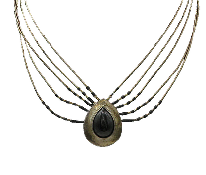NAVAJO 925 Silver  Vintage Black Onyx Liquid Silver Chain Necklace  NE3633