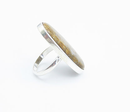925 Sterling Silver  Brown Jasper Shiny Oblong Cocktail Ring Sz 10.5  RG8420