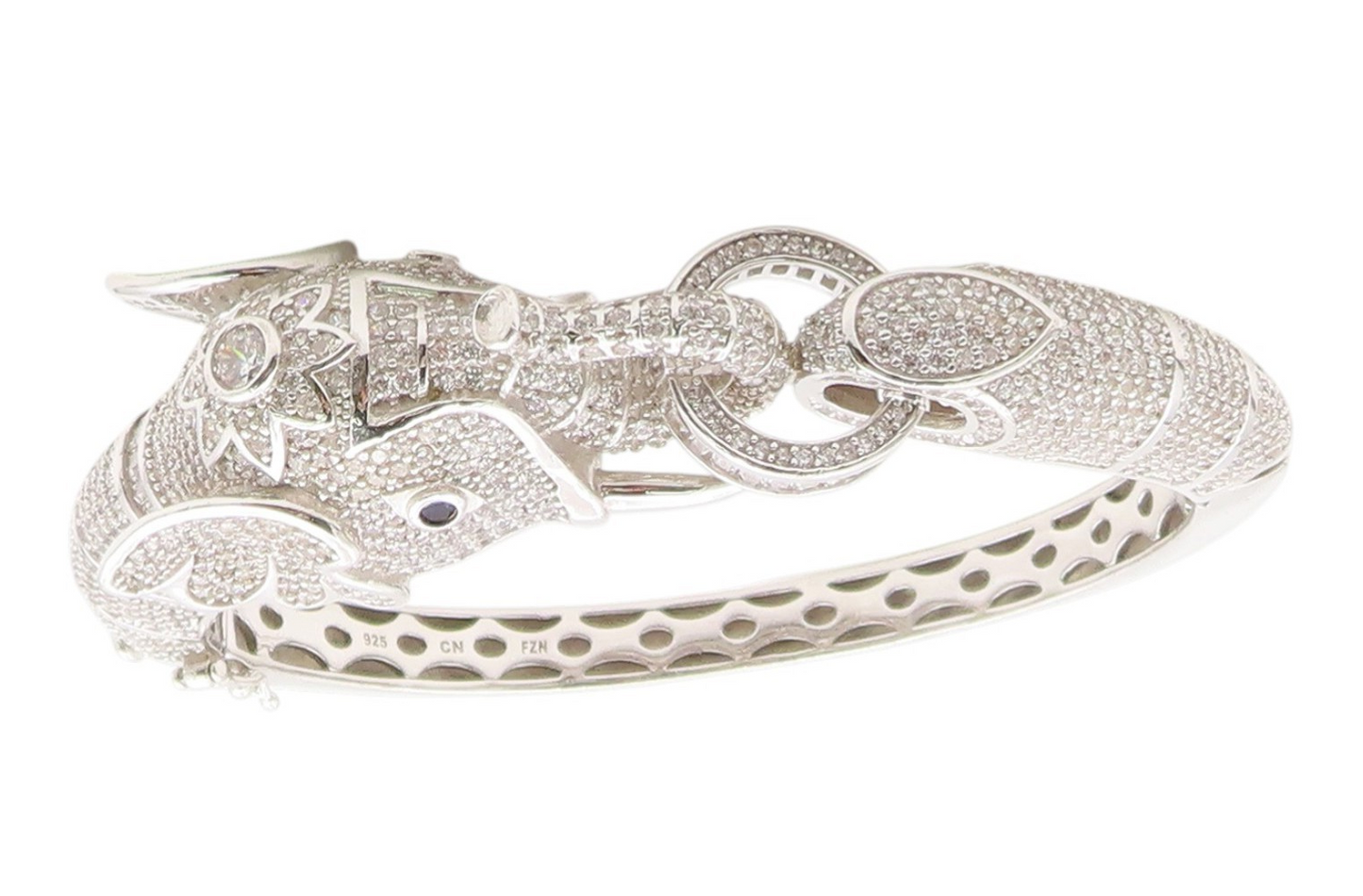 925 Sterling Silver Vintage Bracelet CZ Cluster Majestic Elephant Bangle BT11986
