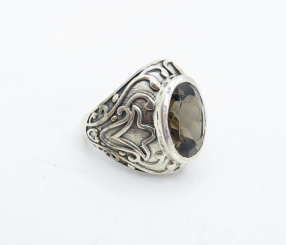 925 Sterling Silver Vintage Smoky Topaz Swirl Cocktail Ring Sz 7 RG4512