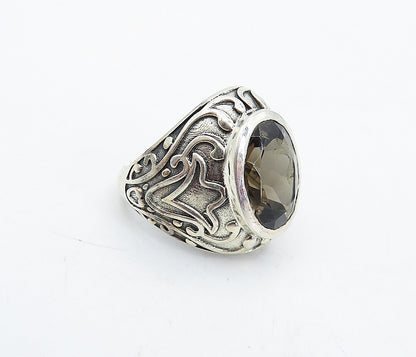 925 Sterling Silver Vintage Smoky Topaz Swirl Cocktail Ring Sz 7 RG4512