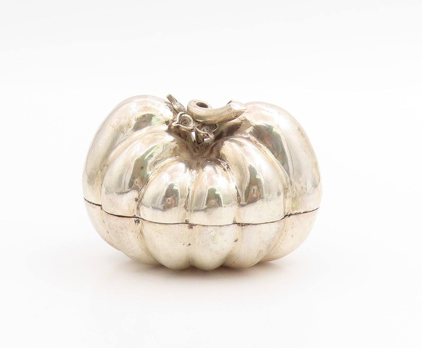 925 Sterling Silver Vintage Trinket Box EUROPE Solid Pumpkin Shape OPENS  TR4058