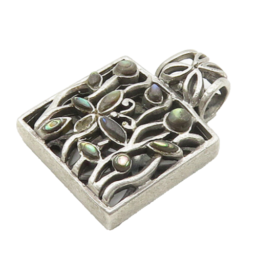 925 Sterling Silver  Vintage Petite Abalone Open Floral Motif Pendant  PT13790