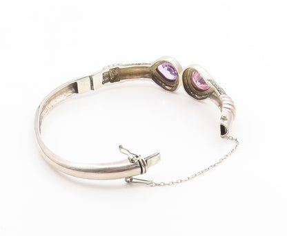 925 Sterling Silver Vintage Bracelet Pear Cut Amethyst & Topaz Bangle  BT11928