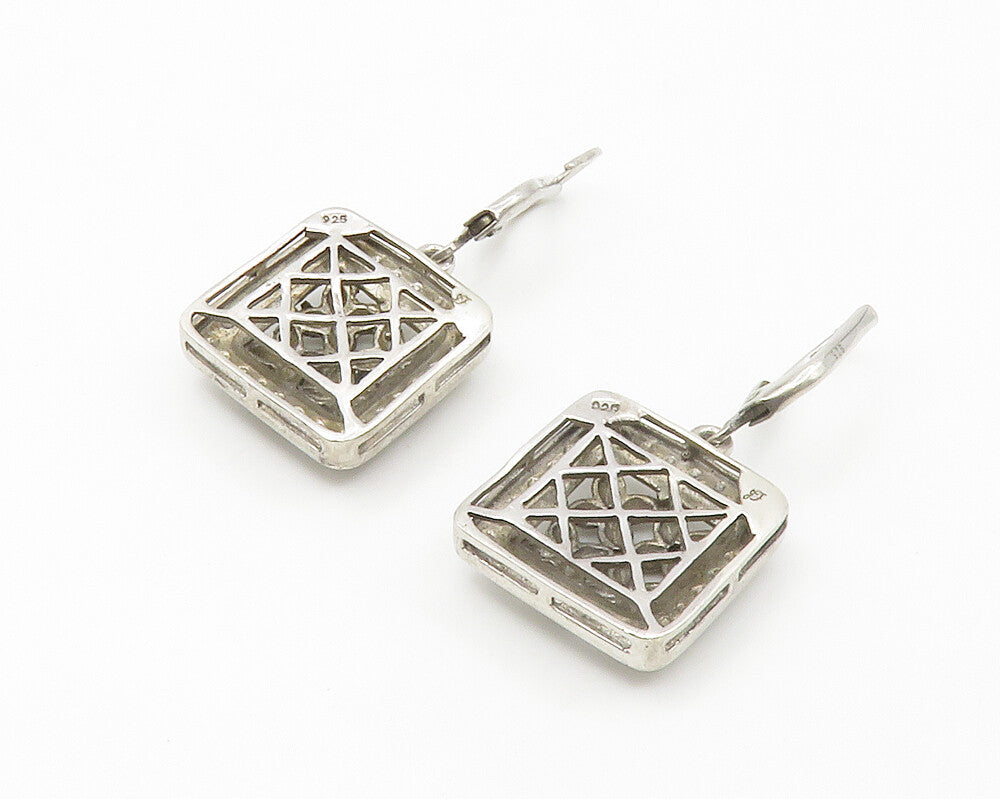 925 Sterling Silver  Vintage Genuine Diamonds Floral Dangle Earrings  EG7158