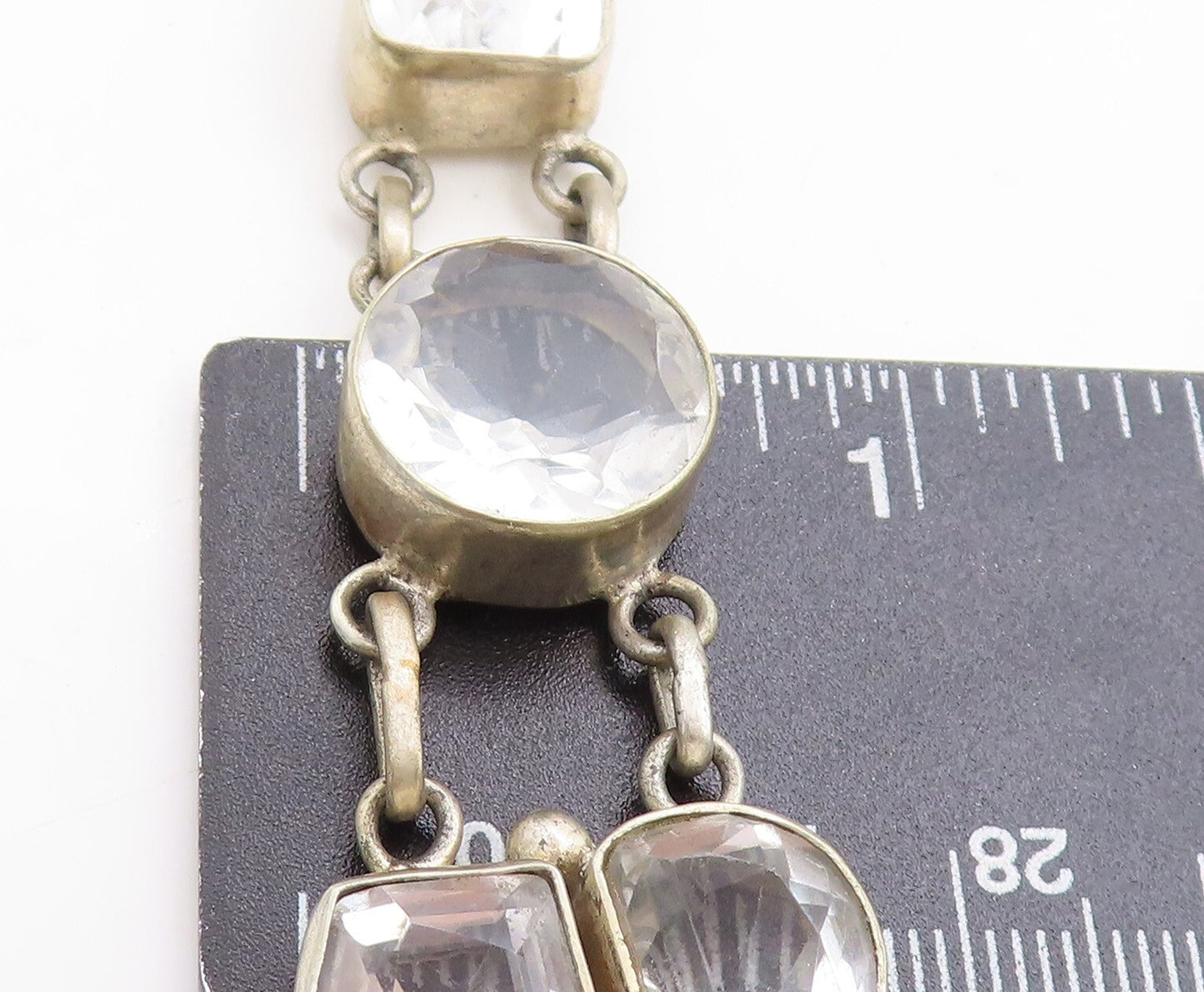 925 Silver  Vintage Red & White Topaz Carved Face Chain Necklace  NE1245