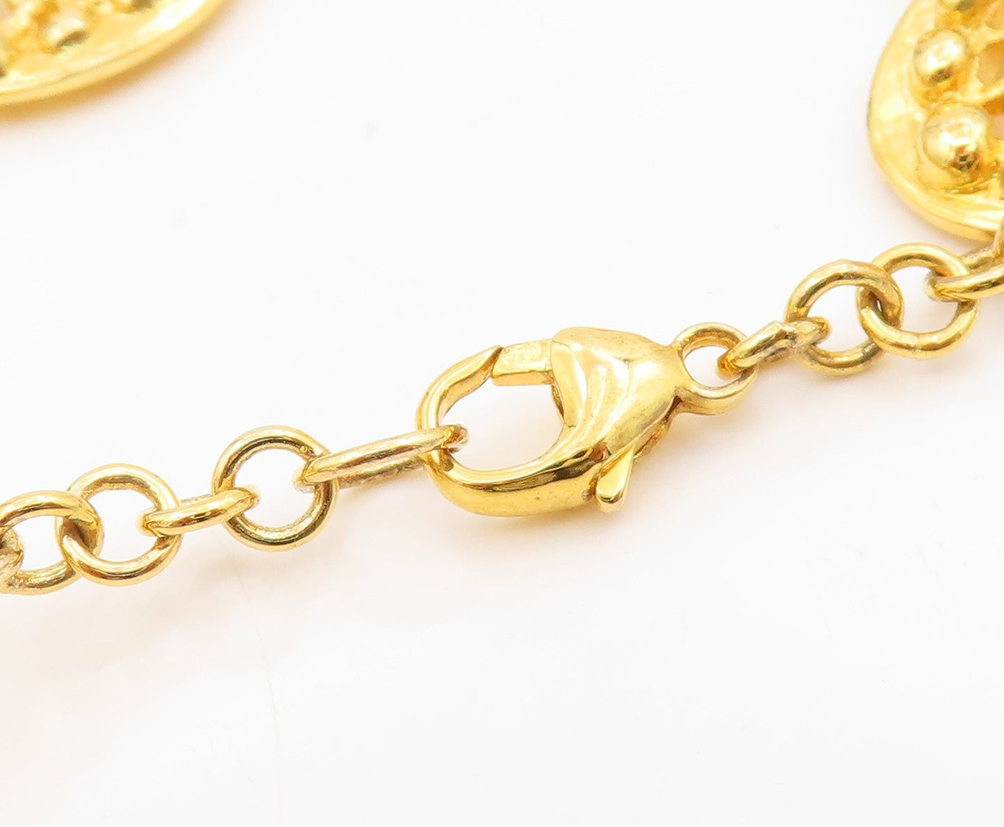 925 Sterling Silver Vintage Bracelet Gold Plated Round Cutout Medallion  BT11529