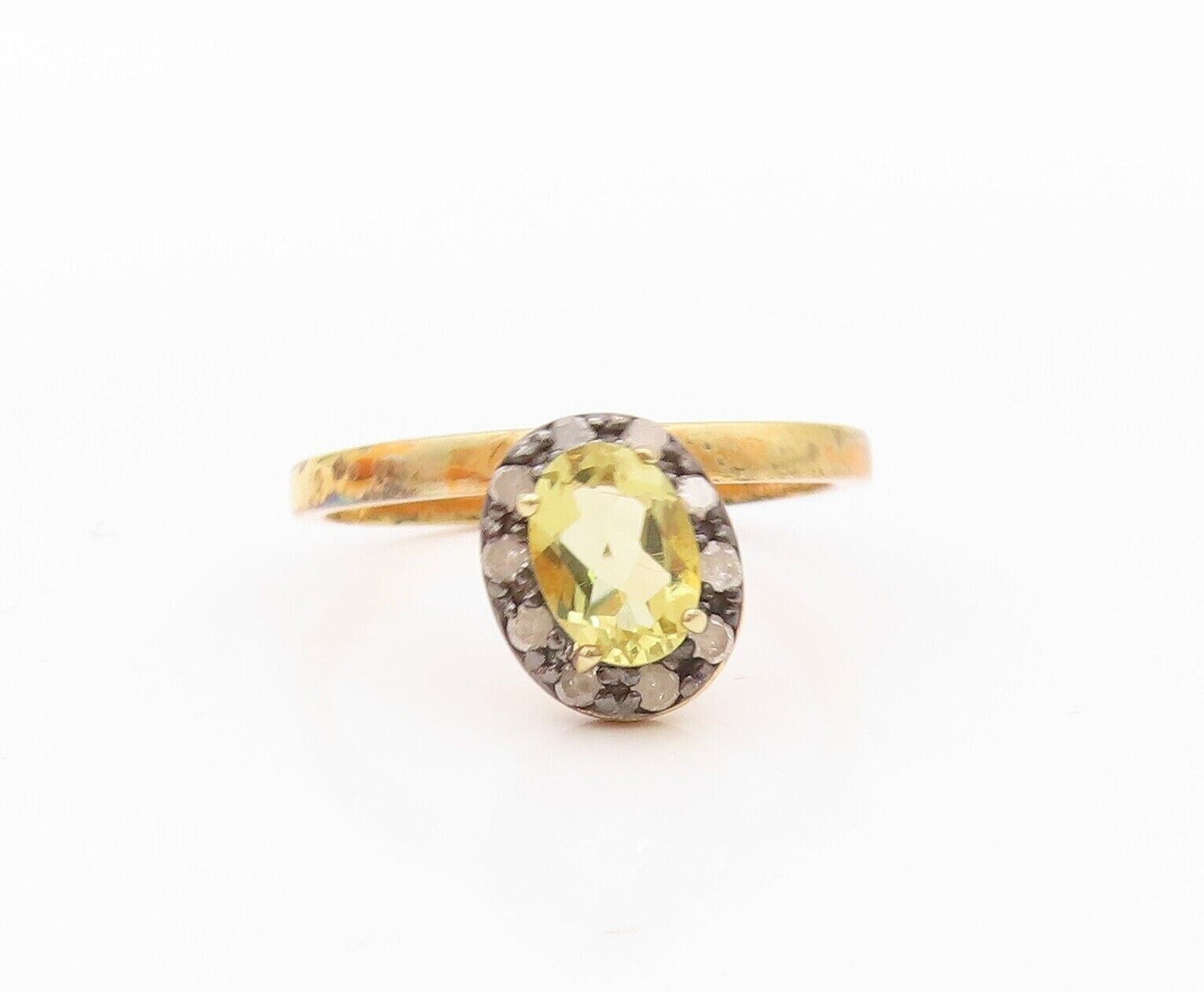 925 Sterling Silver Vintage Ring Gold Plated Diamonds & Gemstones  Sz 8  RG30312