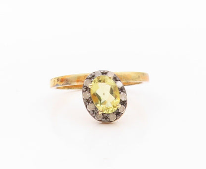 925 Sterling Silver Vintage Ring Gold Plated Diamonds & Gemstones  Sz 8  RG30312