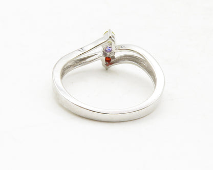 925 Sterling Silver Petite Multi Color Topaz Shiny Band Ring Sz 6.5 RG12853
