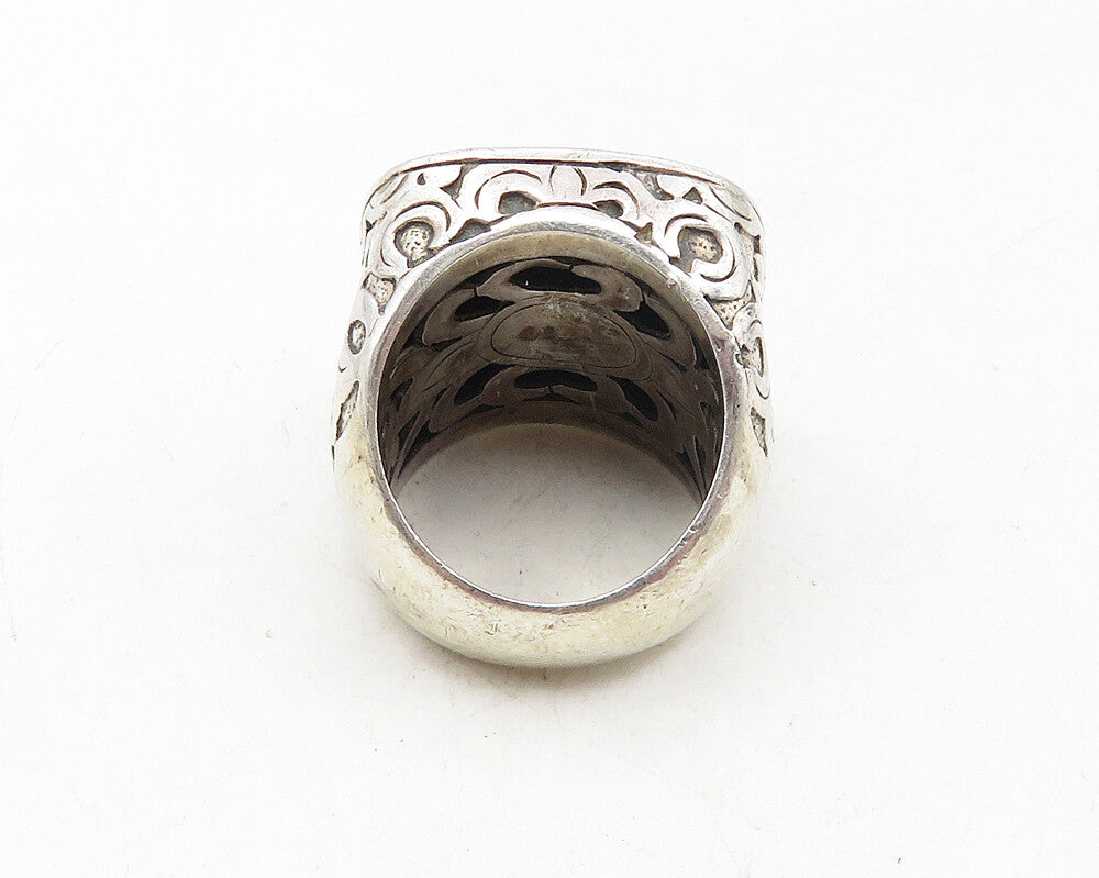 JANICE GIRARDI 925 Silver  Vintage Black Hematite Cocktail Ring Sz 7  RG10062
