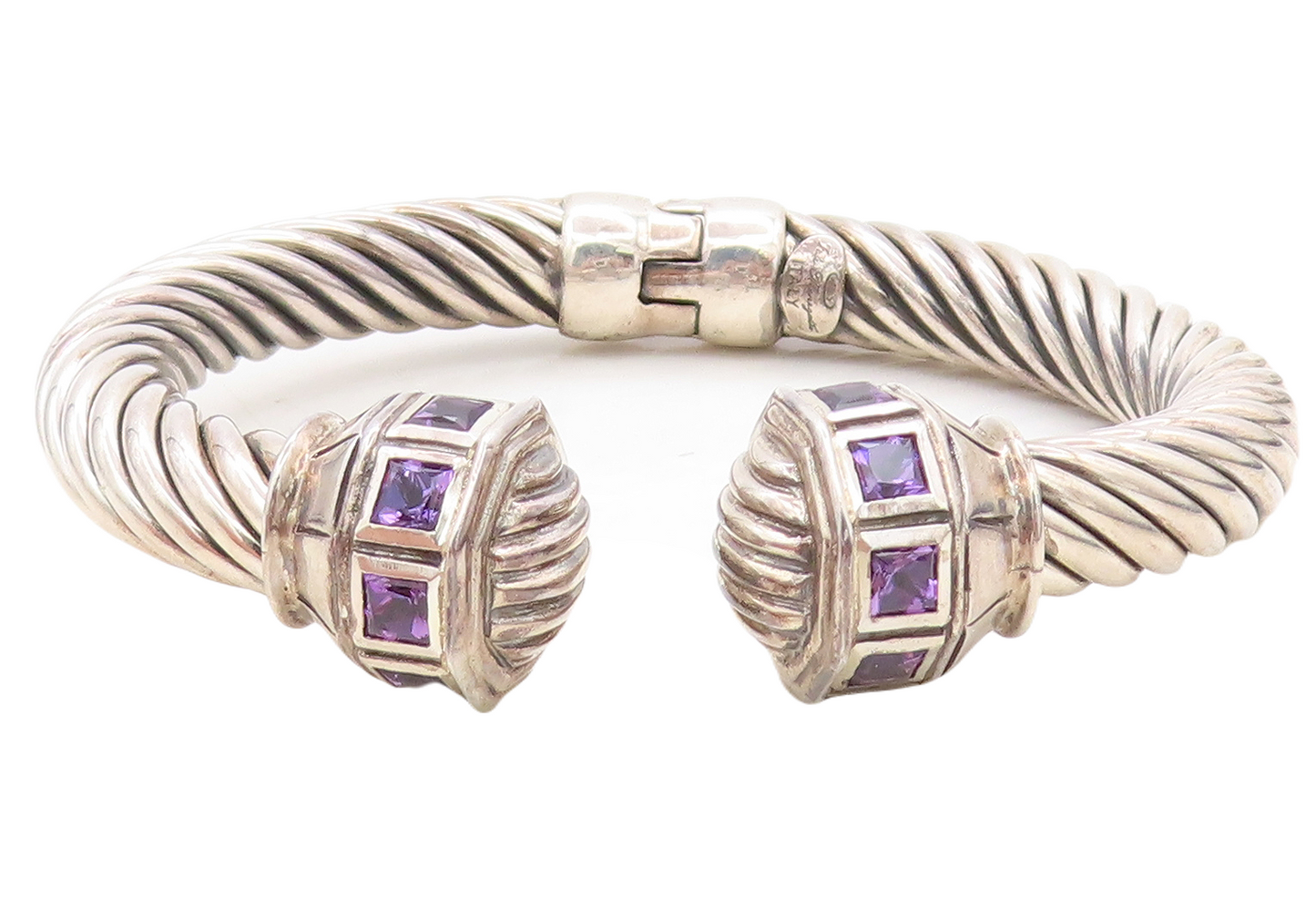 FLLI MENEGATTI 925 Silver Vintage Amethyst Twist Hinge Cuff Bracelet BT3158