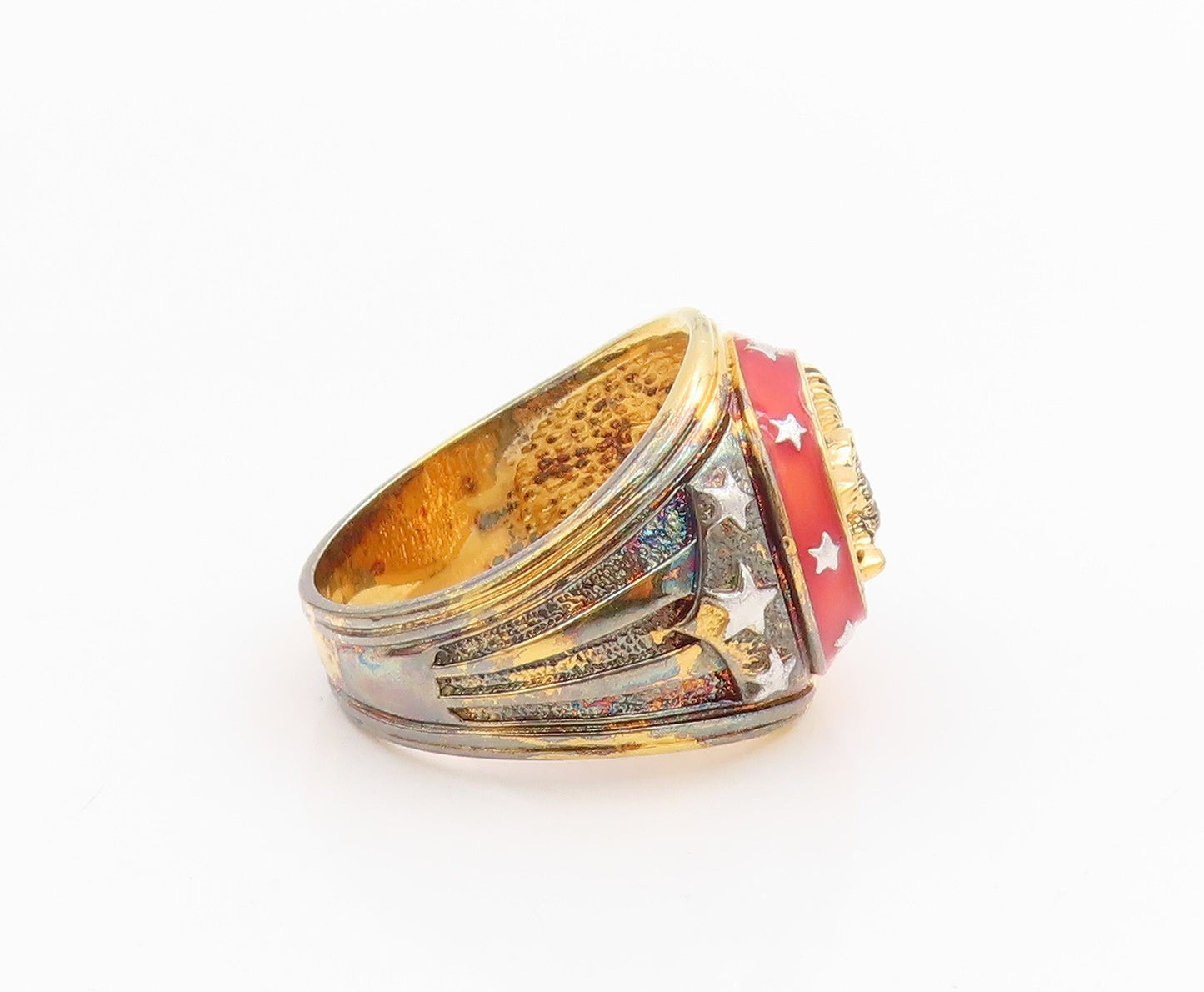 925 Sterling Silver Vintage Ring Gold Plated Enameled Eagle Band  Sz 14  RG34221
