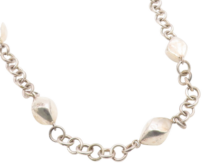 925 Silver  Vintage Hollow Cube Shape Abstract Rolo Chain Necklace  NE3885