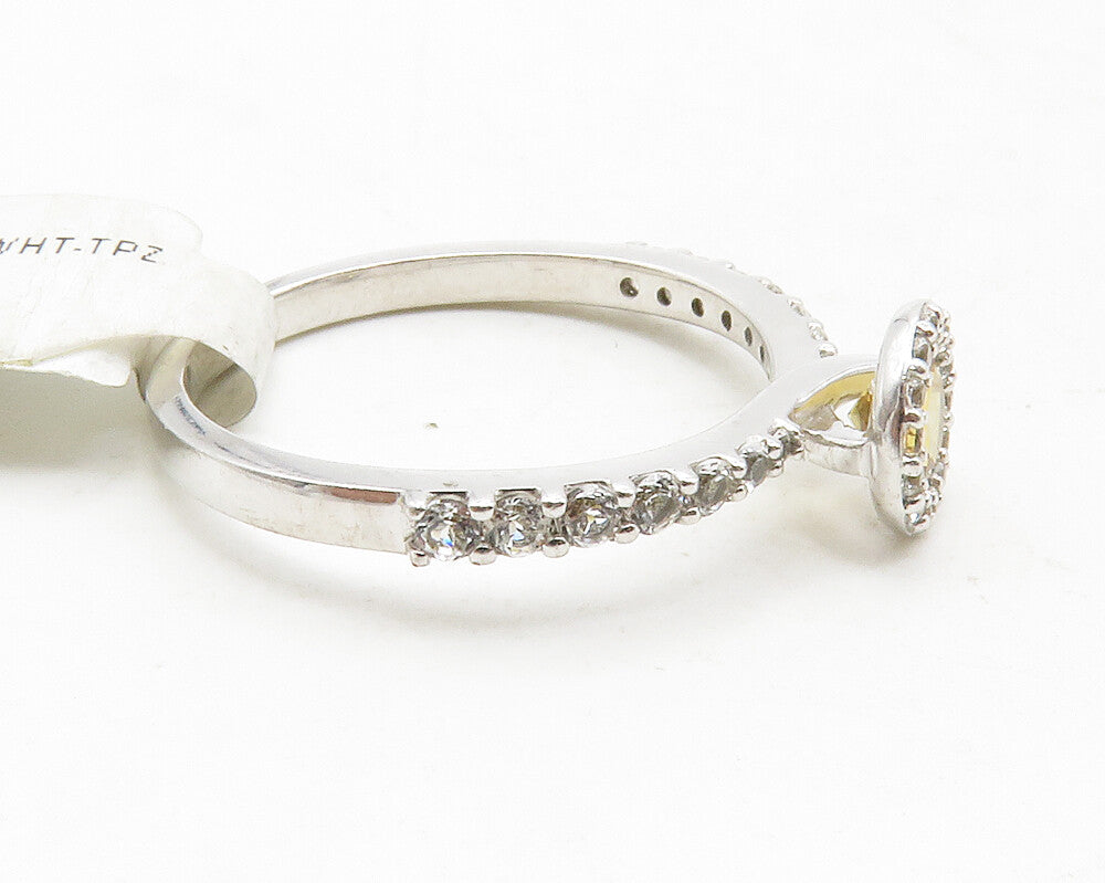 925 Sterling Silver  Citrine & White Topaz Shiny Band Ring Sz 6.5  RG12856