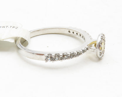 925 Sterling Silver  Citrine & White Topaz Shiny Band Ring Sz 6.5  RG12856
