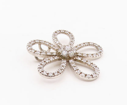 925 Sterling Silver Vintage Sparkly Cubic Zirconia Open Flower Pendant PT21909