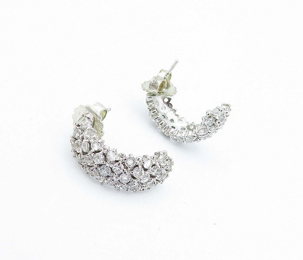 925 Sterling Silver  Vintage White Topaz Encrusted JHoop Earrings  EG2030