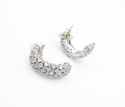 925 Sterling Silver  Vintage White Topaz Encrusted JHoop Earrings  EG2030