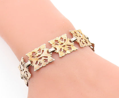 925 Sterling Silver  Vintage Dark Tone Floral Swirl Chain Bracelet  BT2237