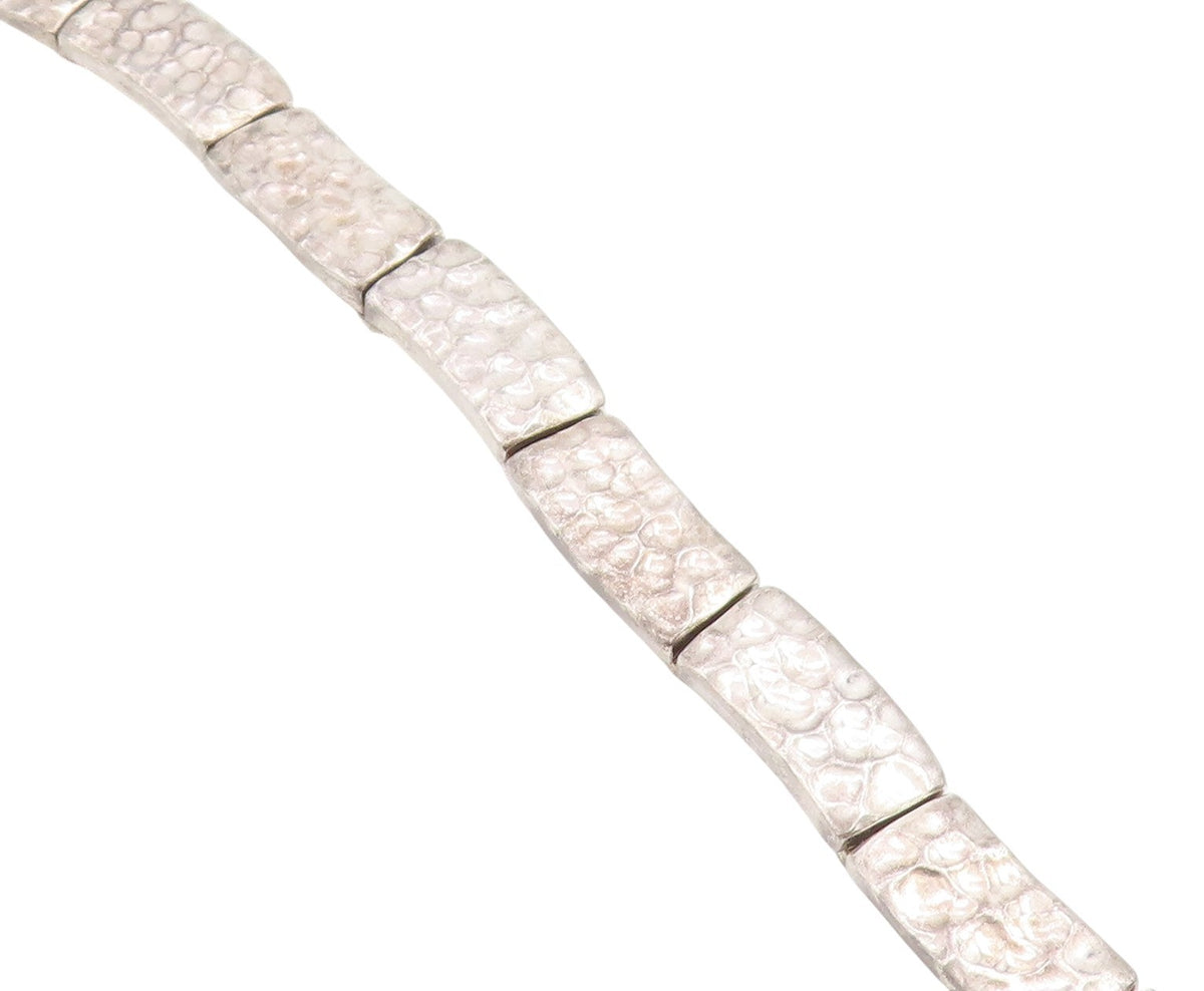 925 Sterling Silver Vintage Bracelet MEXICO Hammered Segment Link Chain  BT11414