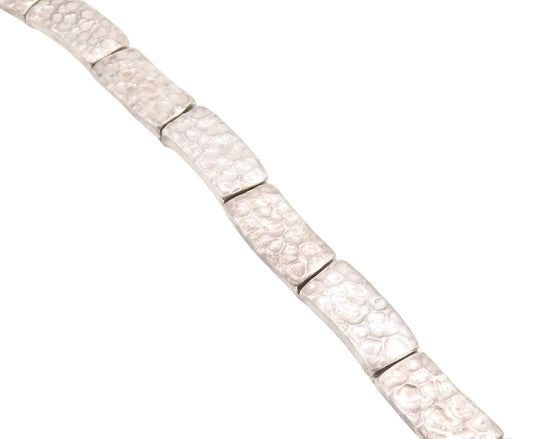 925 Sterling Silver Vintage Bracelet MEXICO Hammered Segment Link Chain  BT11414