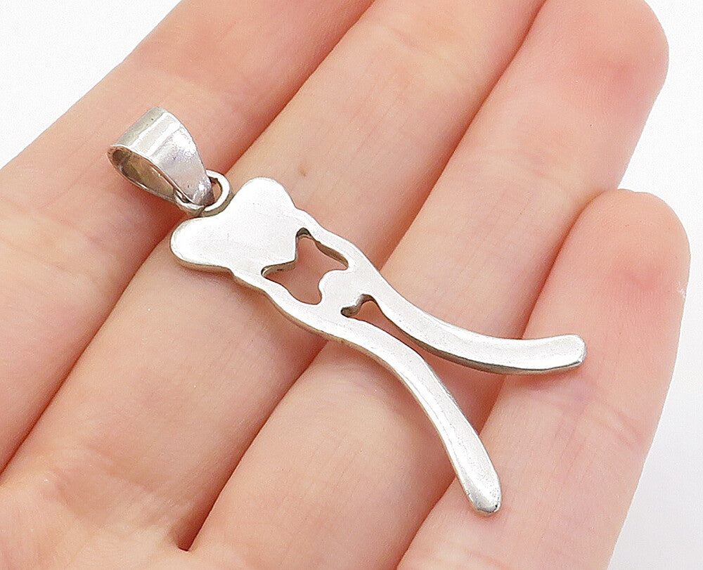 925 Sterling Silver  Vintage Shiny Figure Holding Love Heart Pendant  PT5247