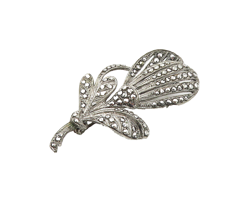 925 Sterling Silver  Vintage Sparkling Tied Flower Motif Brooch Pin  BP6835