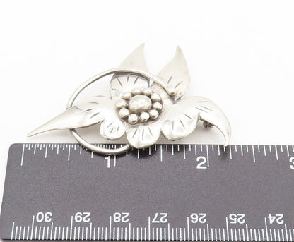925 Sterling Silver  Vintage Stem Wrapped Etched Flower Brooch Pin  BP10106