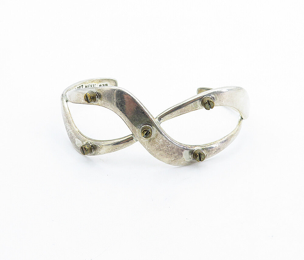 MEXICO 925 Sterling Silver  Vintage 2 Tone Screw Infinity Cuff Bracelet BT2277