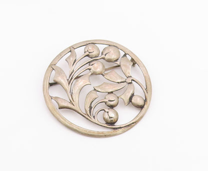 925 Sterling Silver  Vintage Blooming Floral Leaf Vine Brooch Pin  BP3227