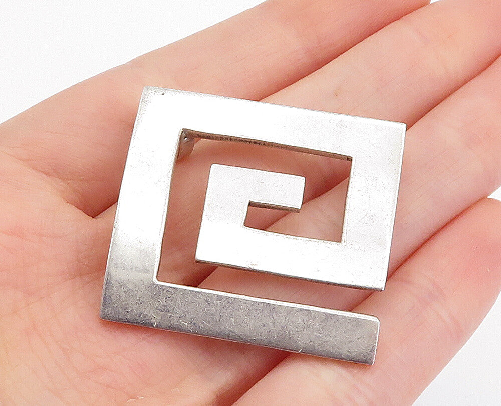 MEXICO 925 Sterling Silver  Vintage Shiny Smooth Square Spiral Pendant  PT3316