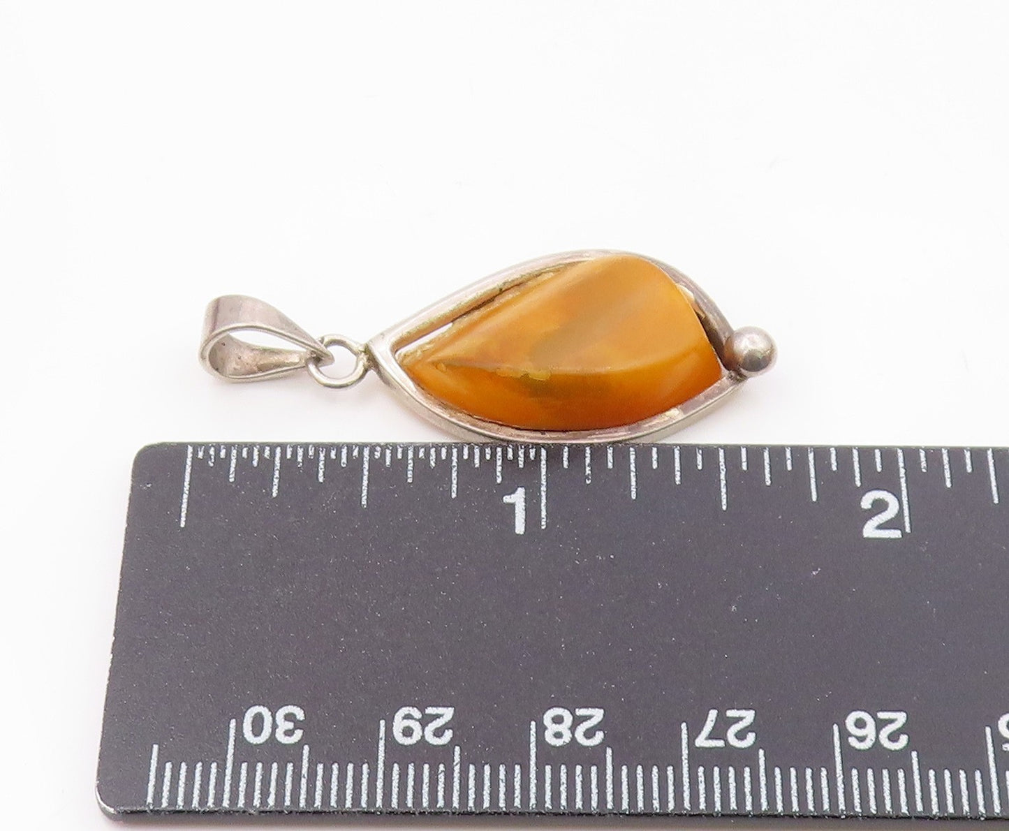 925 Sterling Silver  Vintage Egg Yolk Amber Drop Pendant  PT19967