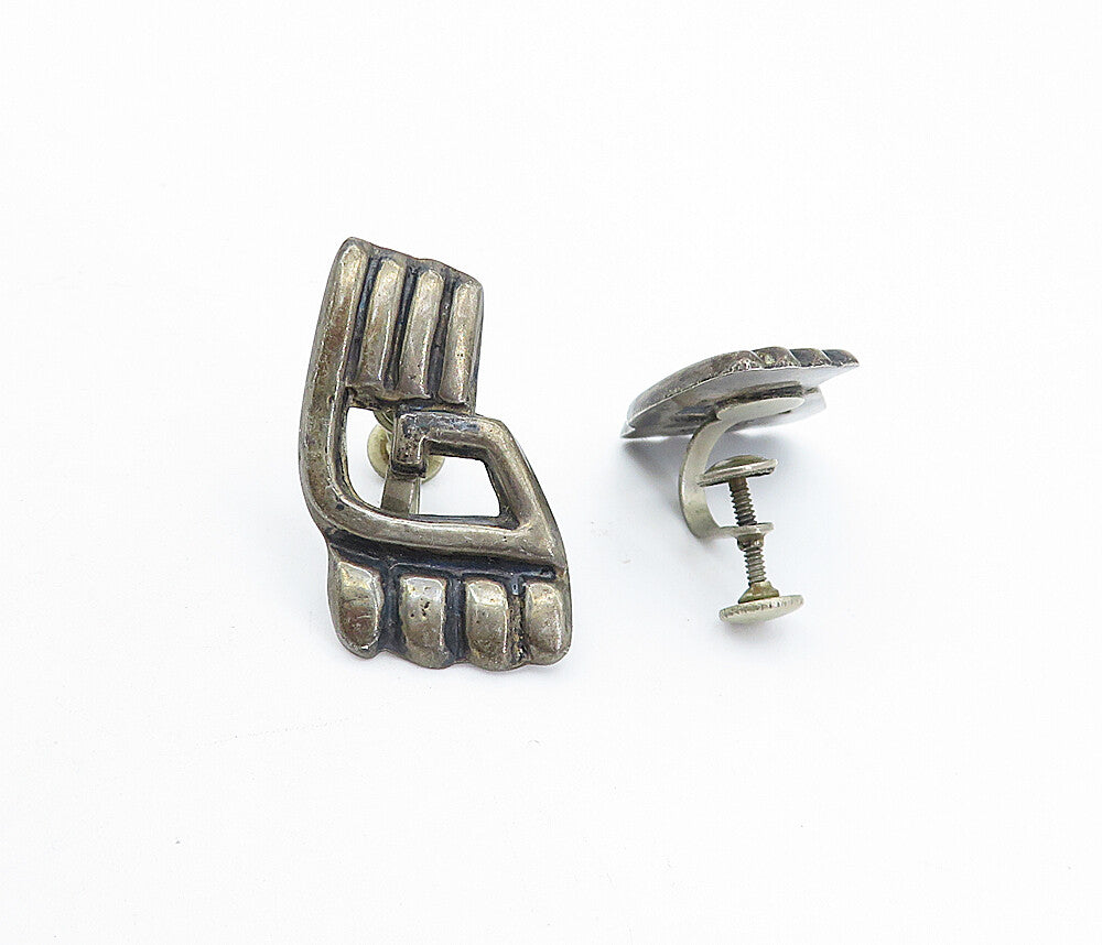 MEXICO 925 Sterling Silver  Vintage Dark Tone Non Pierce Earrings  EG2318