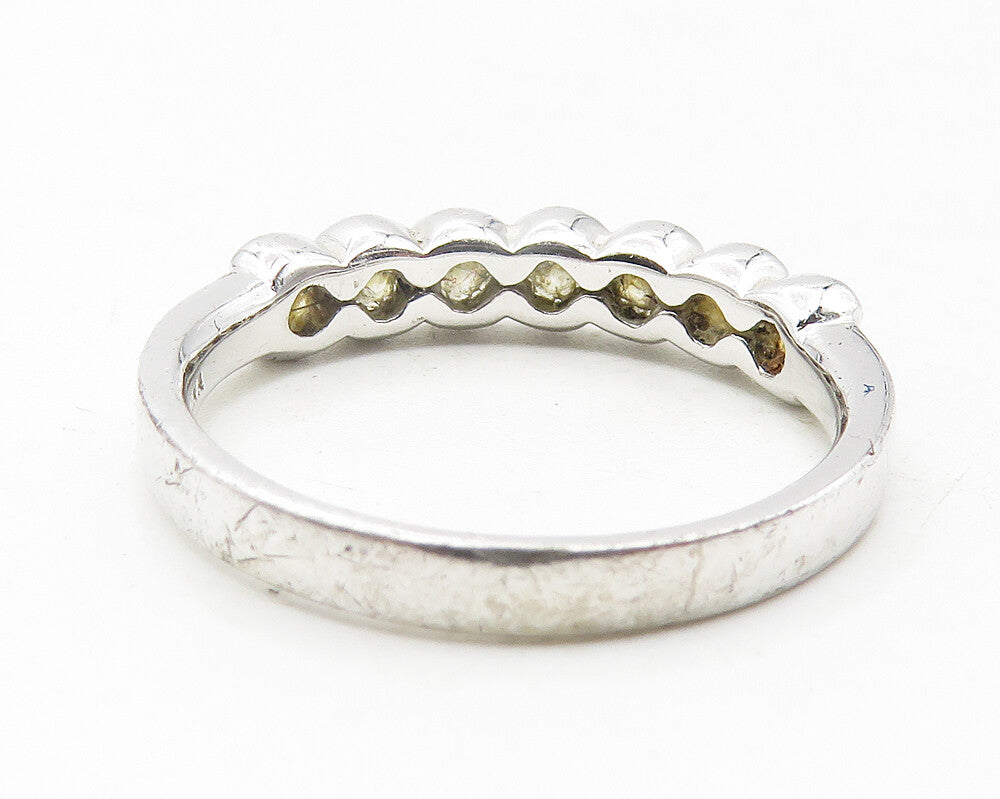 925 Sterling Silver  Shiny Round White Topaz7 Stone Band Ring Sz 9  RG11558