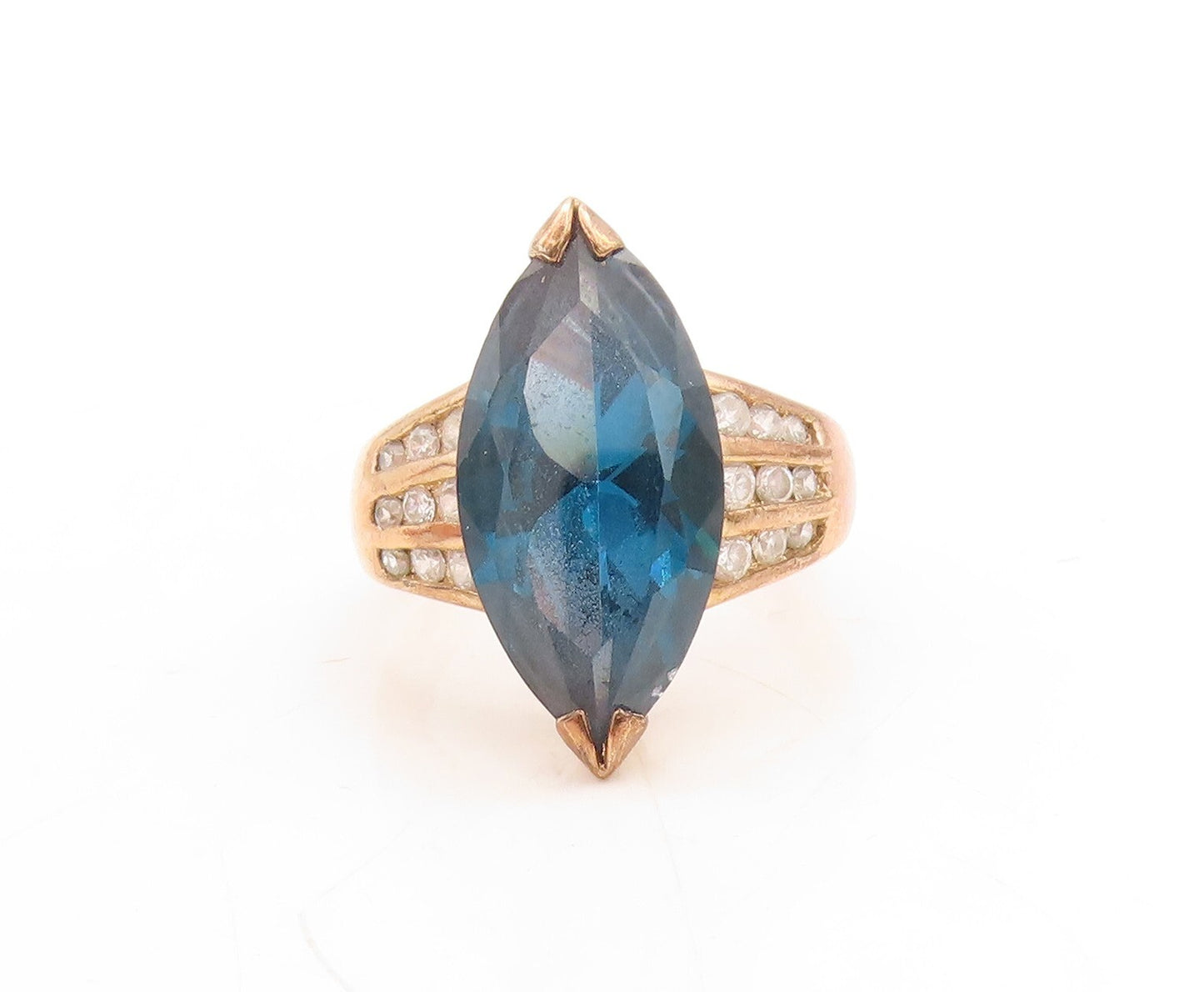 925 Sterling Silver Vintage Ring Gold Plated Blue & White Topaz  Sz 7  RG31613