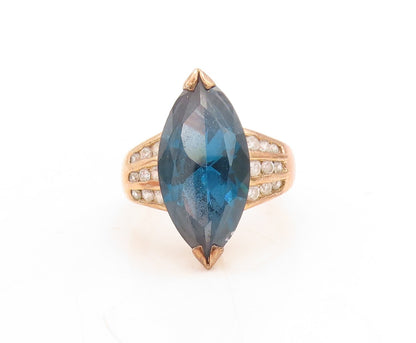 925 Sterling Silver Vintage Ring Gold Plated Blue & White Topaz  Sz 7  RG31613