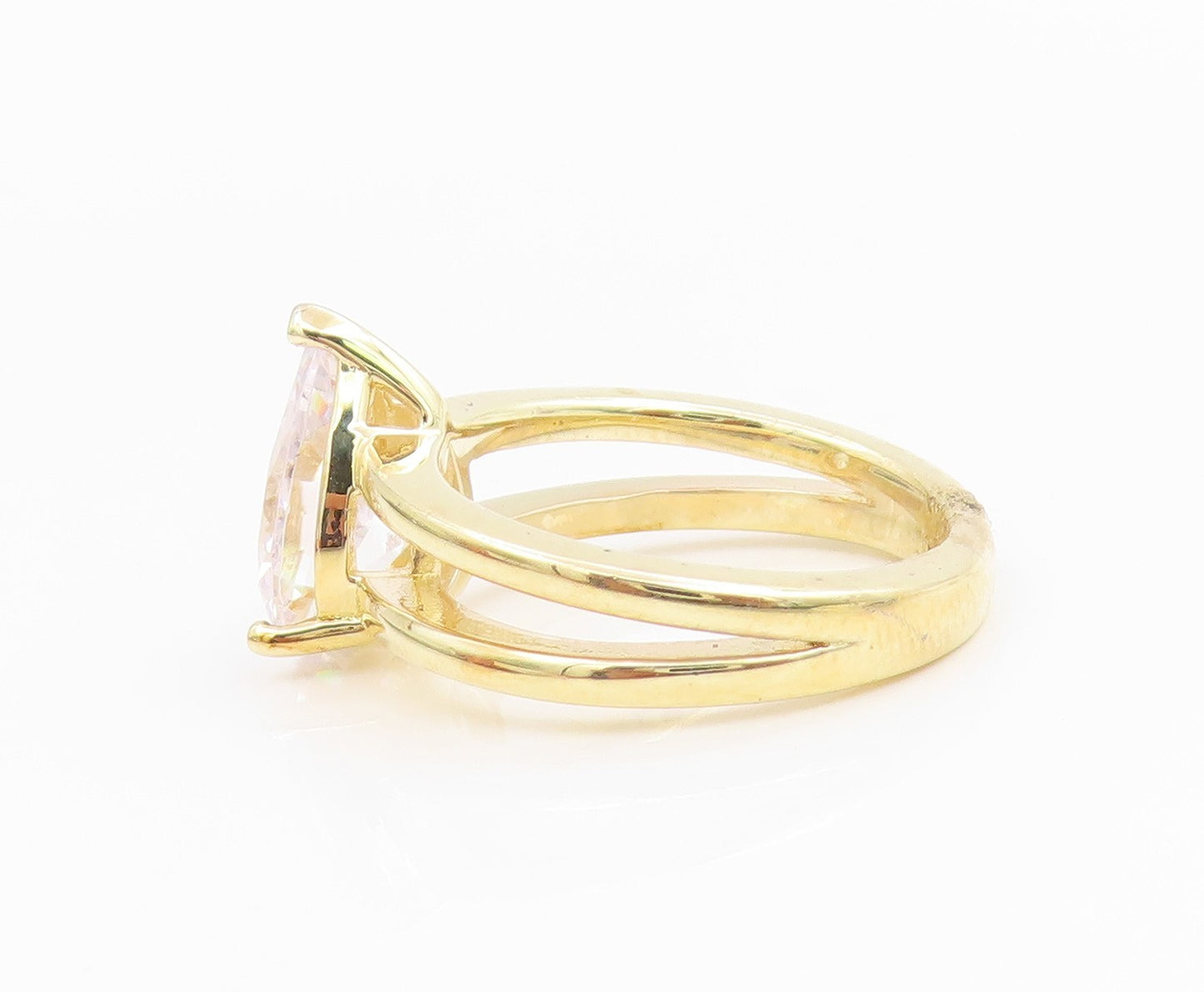 925 Sterling Silver Vintage Ring Gold Plated Elegant CZ Split Band Sz 7 RG35820