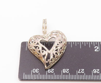 925 Sterling Silver  Vintage Shiny Diamond Cut Love Heart Pendant  PT17057
