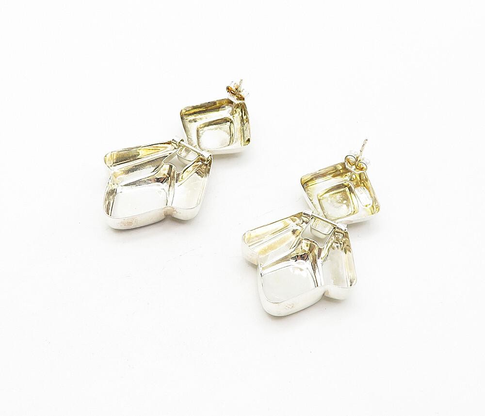 925 Sterling Silver  Vintage Shiny Diamond Shape Hinge Drop Earrings  EG3937