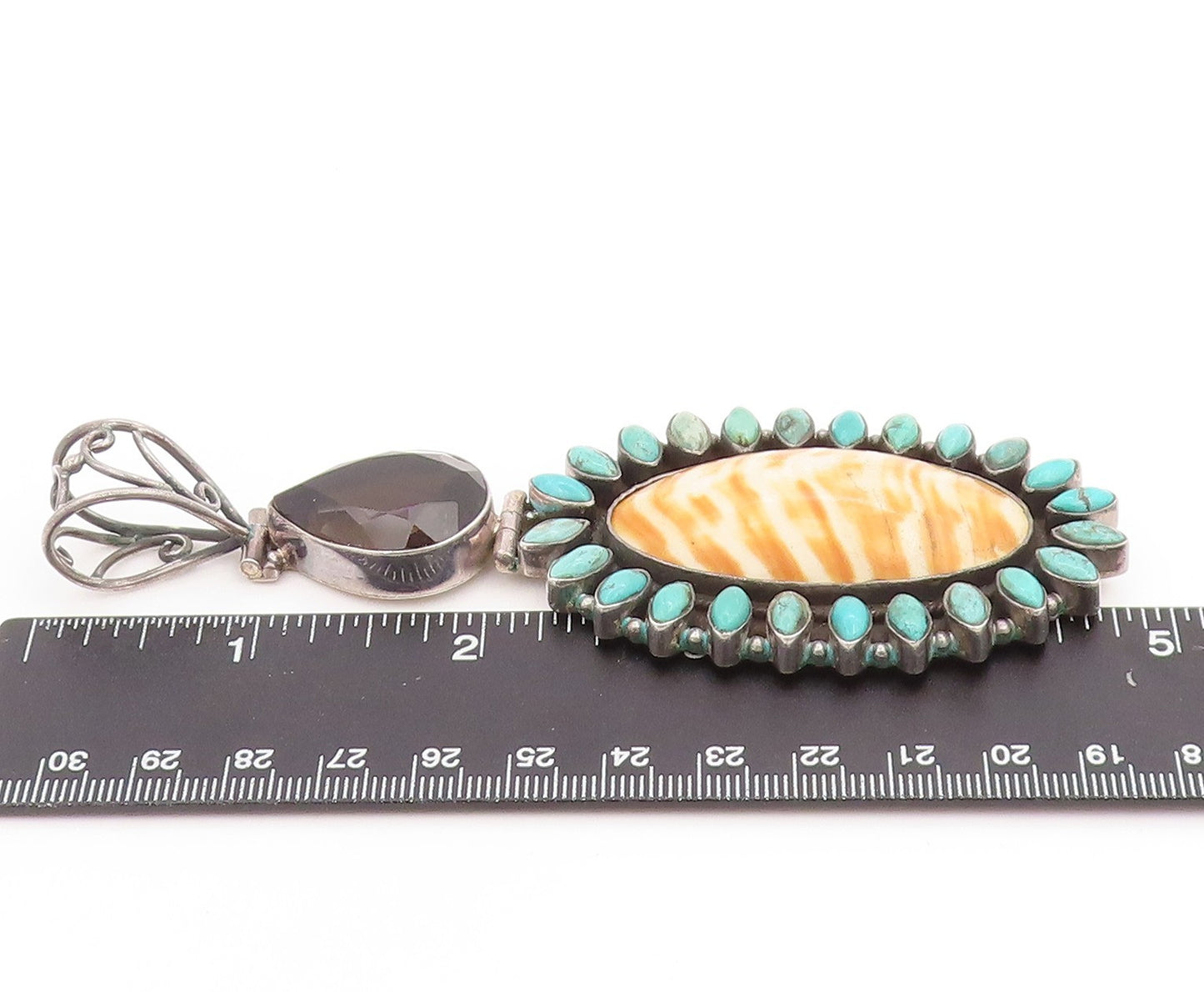 925 Sterling Silver Vintage Pendant Turquoise Large Sunburst Oval Locket PT25847