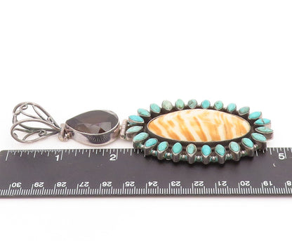925 Sterling Silver Vintage Pendant Turquoise Large Sunburst Oval Locket PT25847