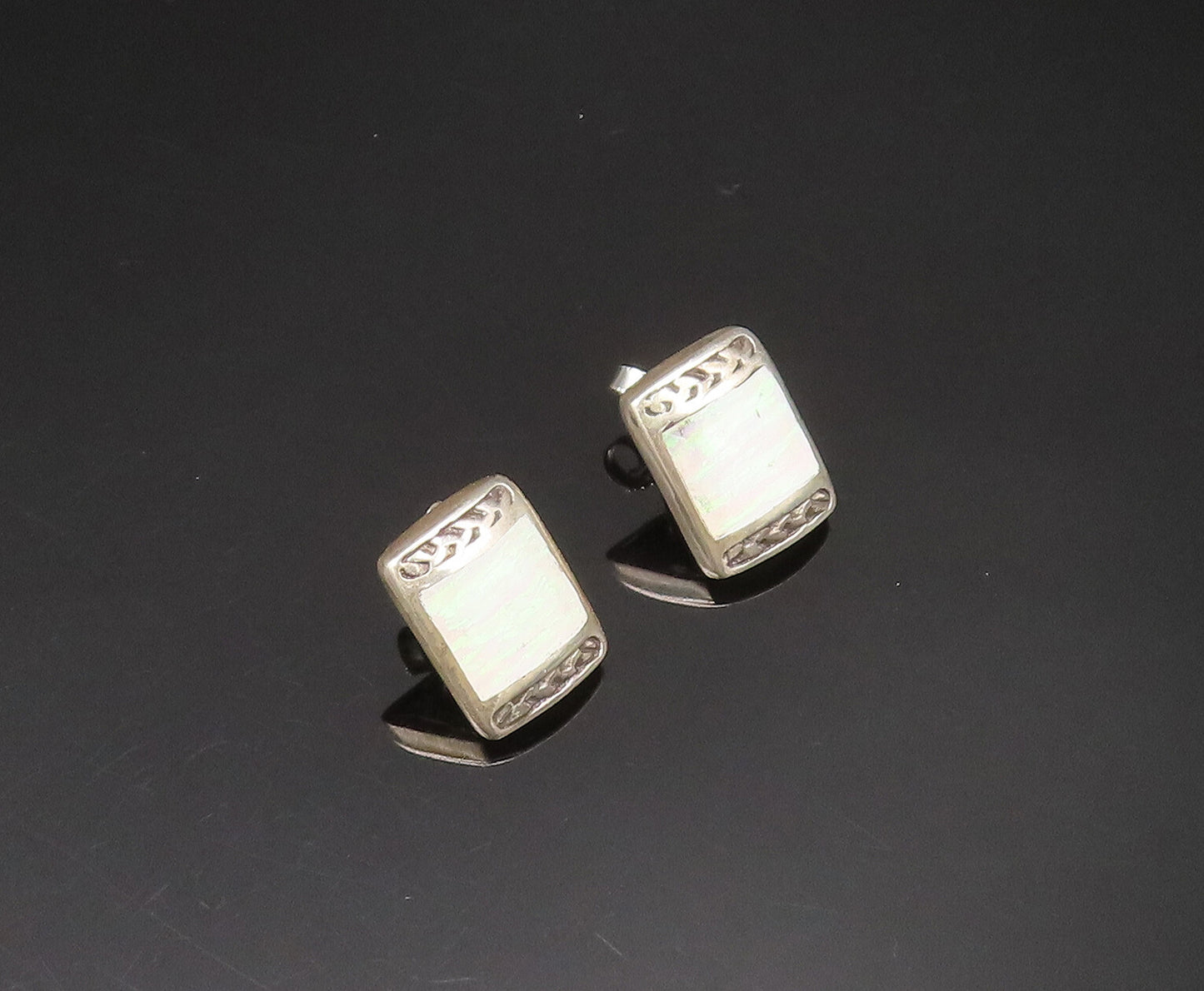 CAROL FELLEY 925 Silver  Vintage Square Fire Opal Stud Earrings  EG11815