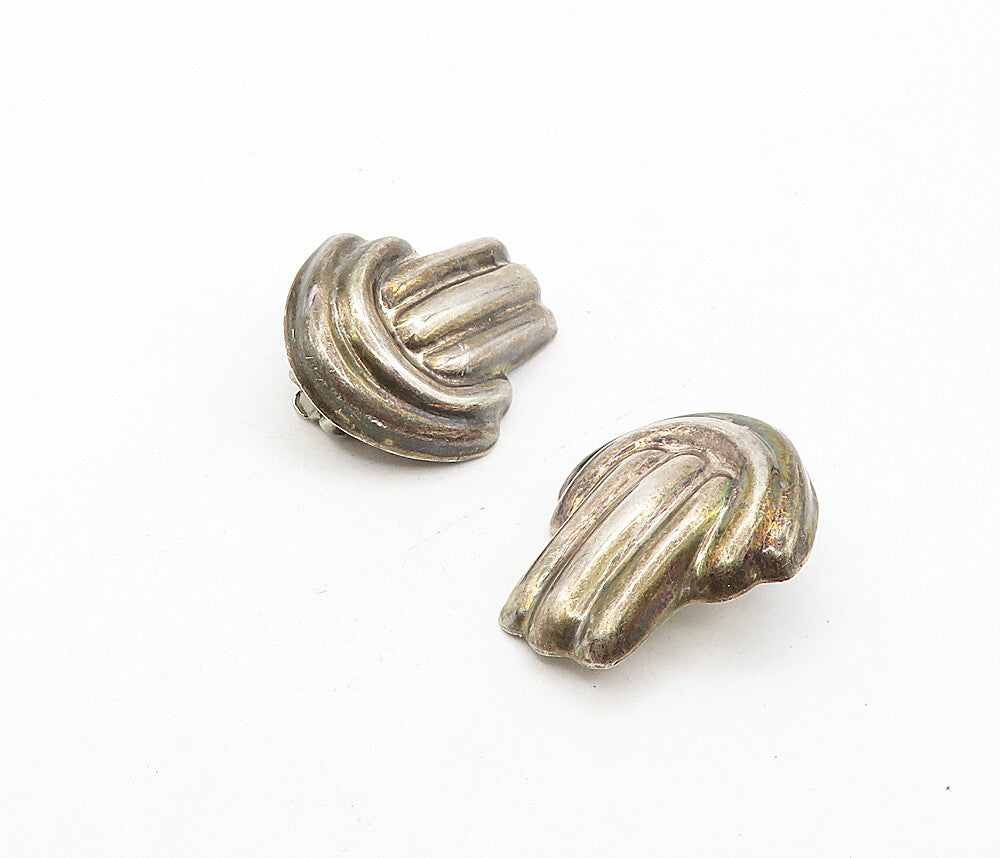 MEXICO 925 Sterling Silver  Vintage Fluted Design Non Pierce Earrings  EG3836