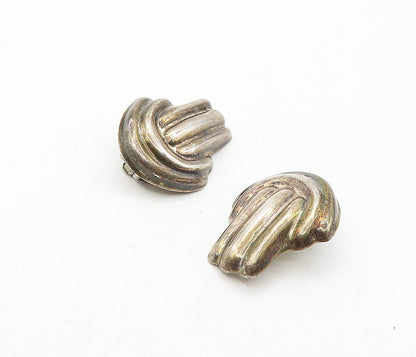 MEXICO 925 Sterling Silver  Vintage Fluted Design Non Pierce Earrings  EG3836