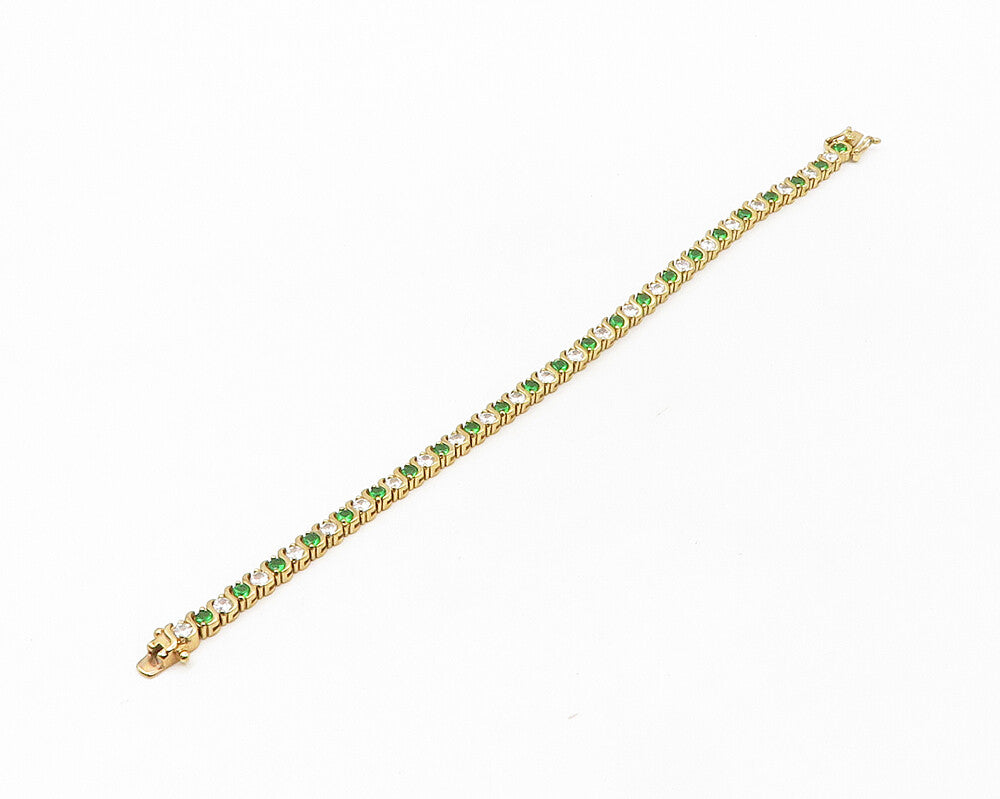 925 Sterling Silver  White & Green Topaz Gold Plated Chain Bracelet  BT6854