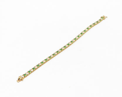 925 Sterling Silver  White & Green Topaz Gold Plated Chain Bracelet  BT6854