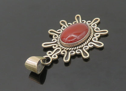 MEXICO 925 Sterling Silver  Vintage Cabochon Cut Carnelian Pendant  PT16833